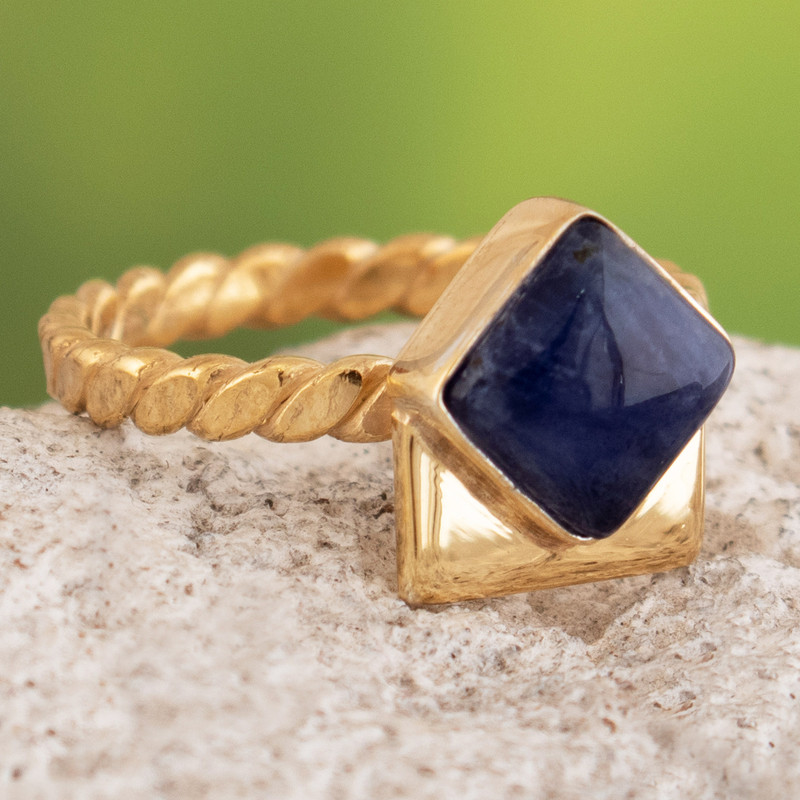 18k Gold-Plated Lapis Lazuli Ring from Peru, "Universe Awakening"