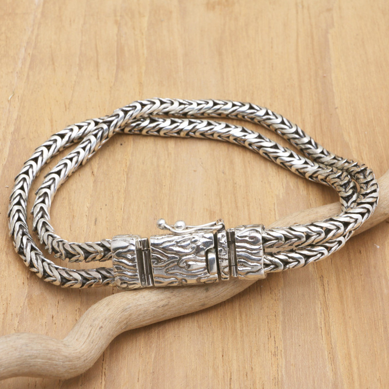 Men's Sterling Silver Bracelet with Foxtail Chains, "Resilient Leader"