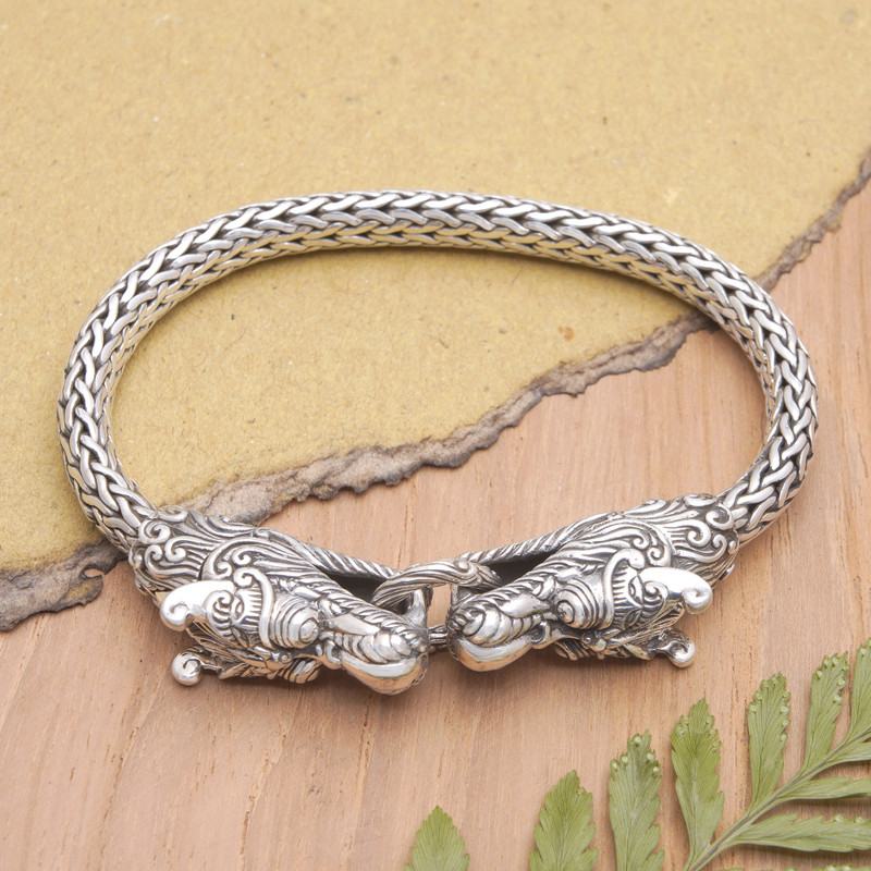Men's Sterling Silver Basuki Chain Pendant Bracelet, "Basuki Brotherhood"
