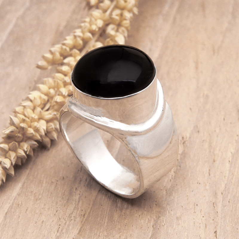 Modern Sterling Silver Cocktail Ring in a High Polish Finish, "Dark Gala"