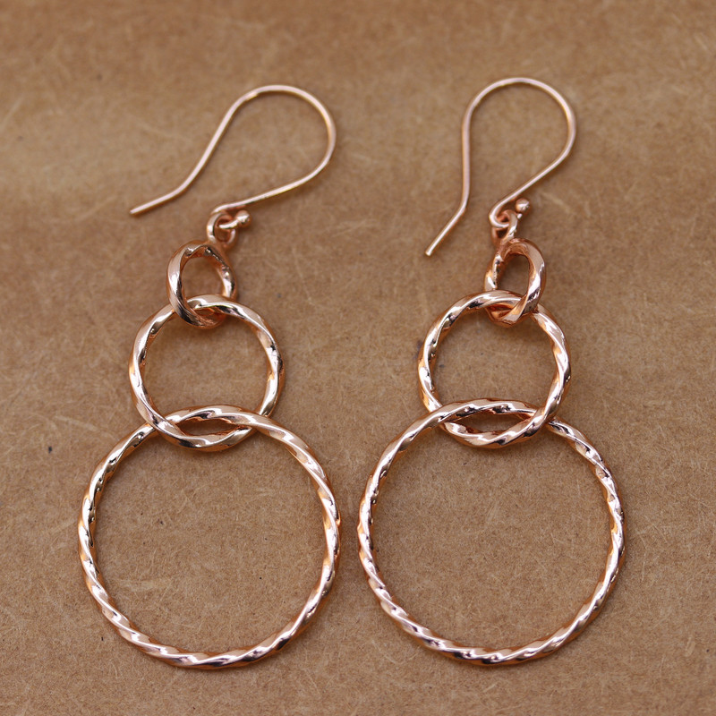 22k Rose Gold-Plated Sterling Silver Looped Dangle Earrings, "Rose Loop"