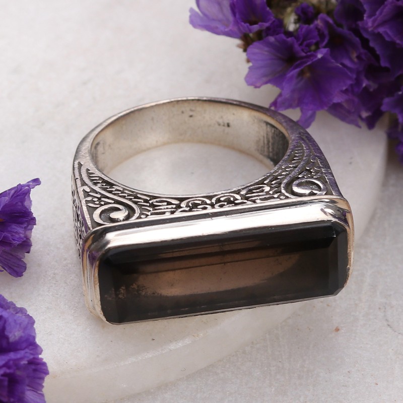 7-Carat Smoky Topaz Domed Ring Crafted from Sterling Silver, "Earth Divinity"