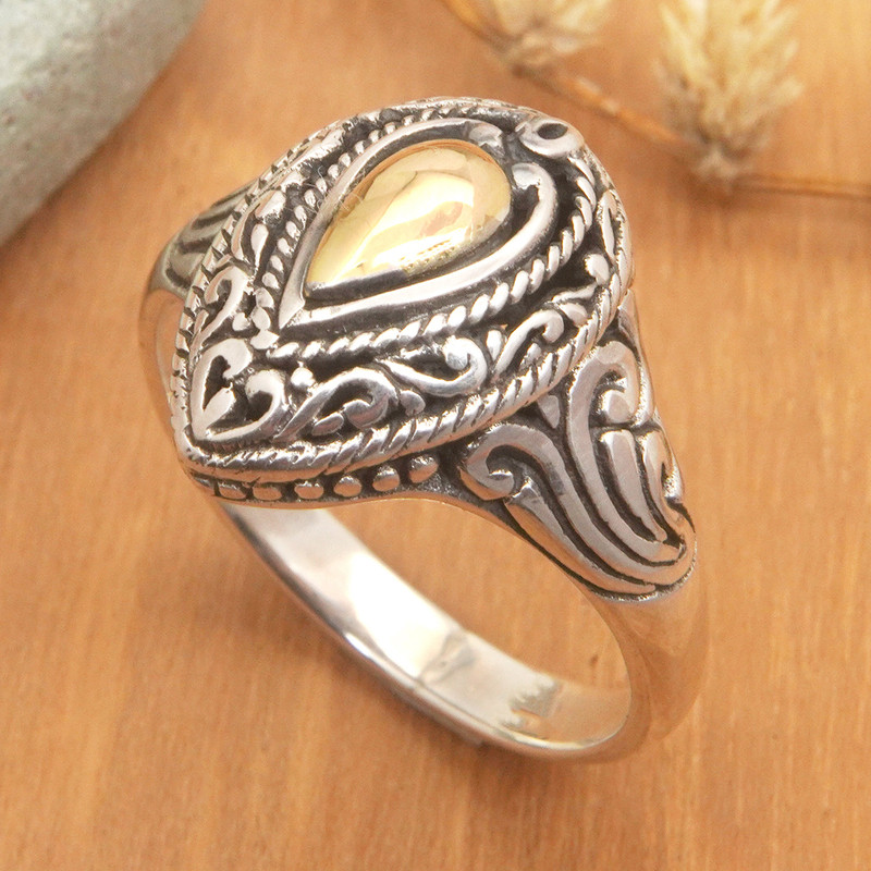 18k Gold-Accented Classic Sterling Silver Cocktail Ring, "Golden Legend"
