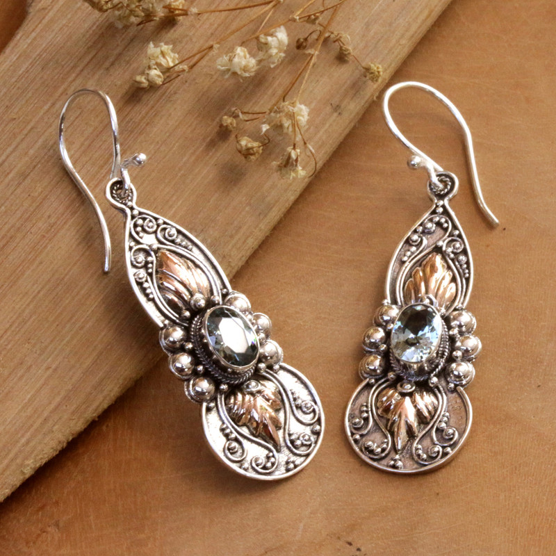 18k Gold-Accented Dangle Earrings with Blue Topaz Jewels, "Flaming Loyalty"