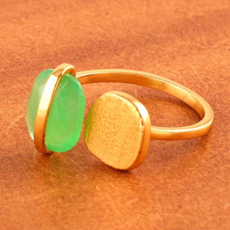 18k Gold-Plated Wrap Ring with Natural 3-Carat Prehnite Gem, "Green Bewitchment"