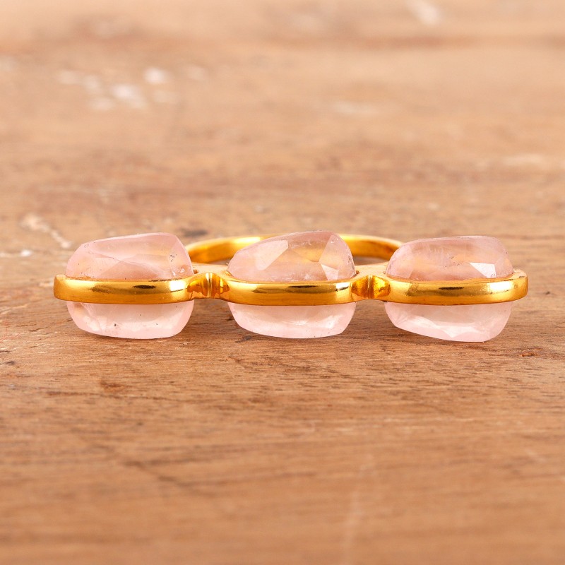 18k Gold-Plated Nine-Carat Rose Quartz Cocktail Ring, "Regal Pink"