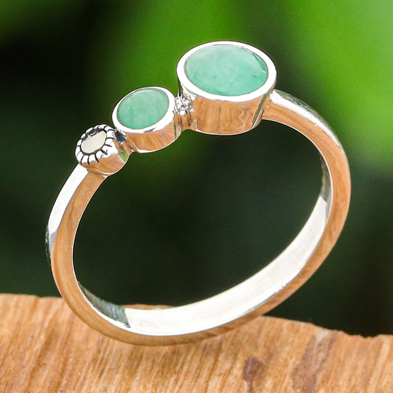 Modern Emerald and Marcasite Cocktail Ring from Thailand, "Expressly Majestic"