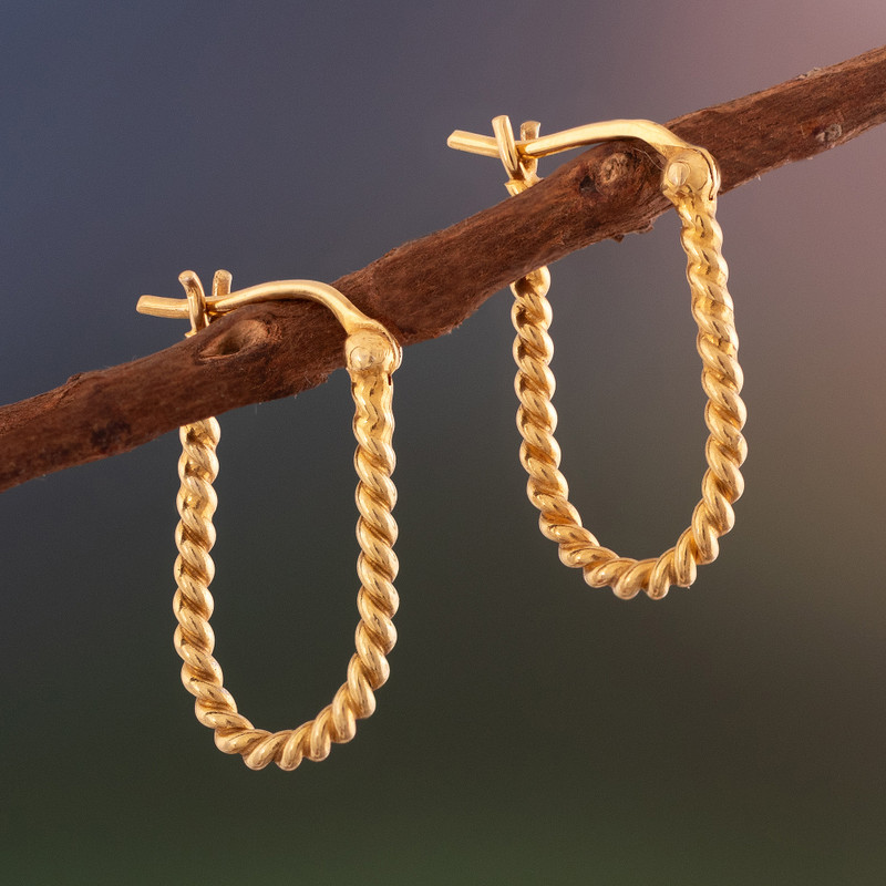 18k Gold-Plated Hoop Earrings in a High Polish Finish, "Beaming"