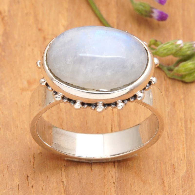 Natural Rainbow Moonstone Cabochon Cocktail Ring, "Moon Paradise"