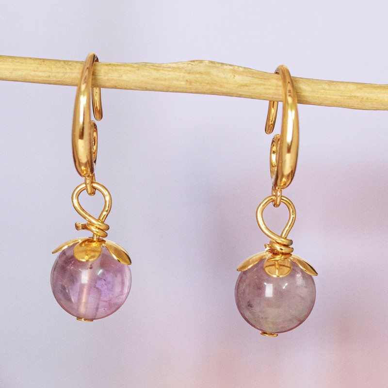 14k Gold-Plated Dangle Earrings with Amethyst Beads, "Sage Spirit"