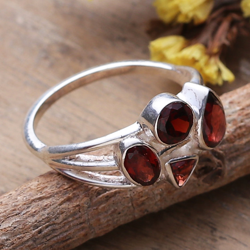 One-Carat Faceted Natural Garnet Cocktail Ring, "Scarlet Bliss"