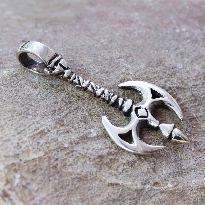 Viking Axe-Shaped Men's Taxco Sterling Silver Pendant, "Viking Axe"