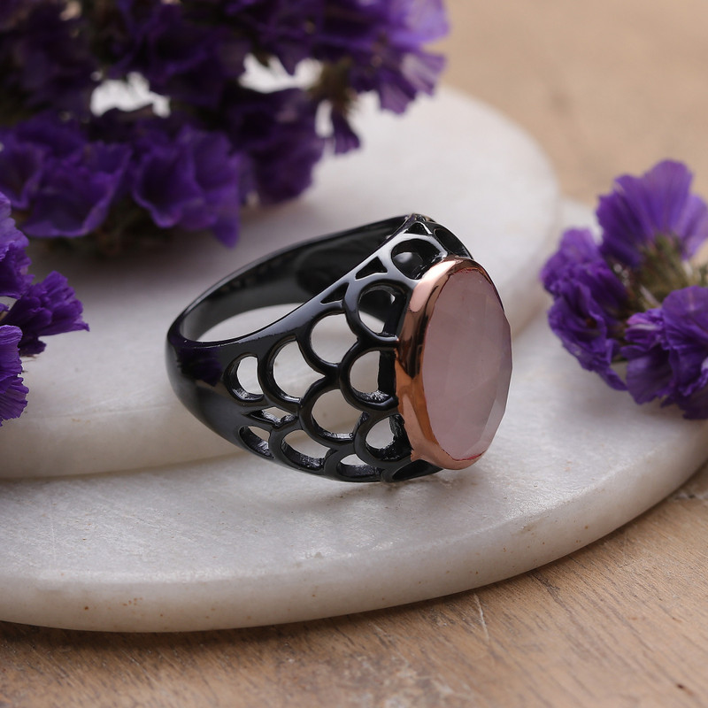 18k Rose Gold-Accented Natural 14-Carat Rose Quartz Ring, "Rose Diva"