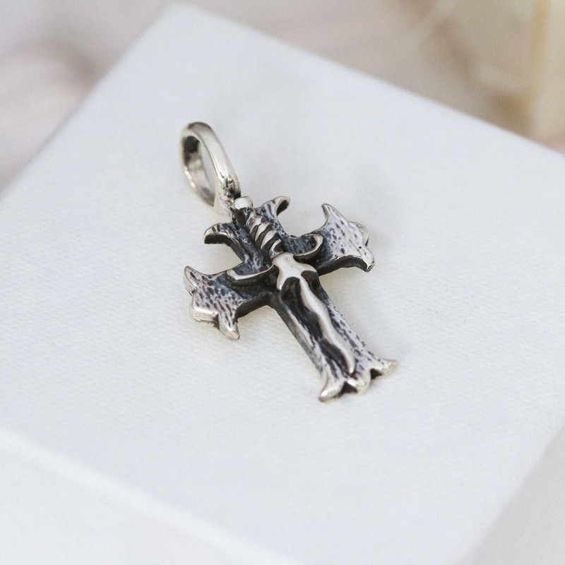 Taxco Sterling Silver Men’s Cross Pendant with Sword Accent, "Sword Cross"