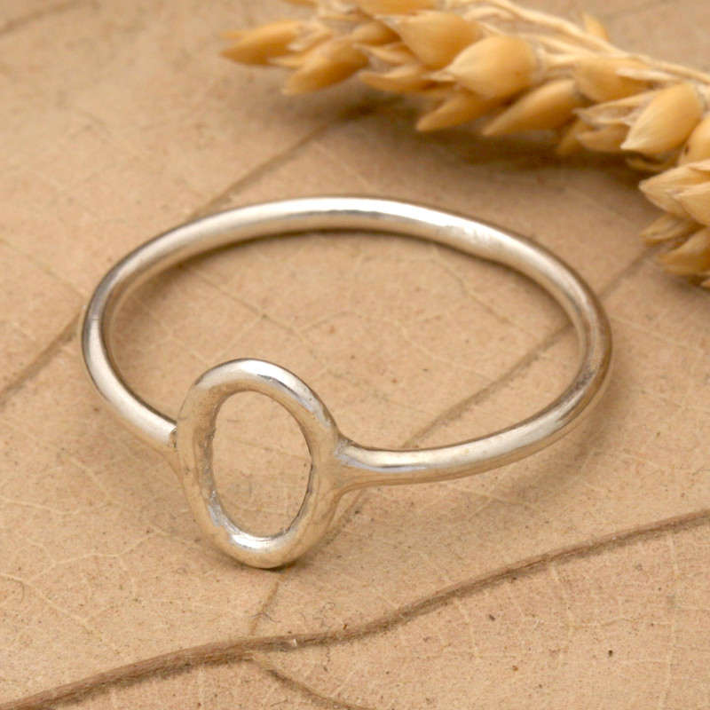 Oval Modern Geometric Polished Silver Band Ring from Bali, "Ovoid Glam"