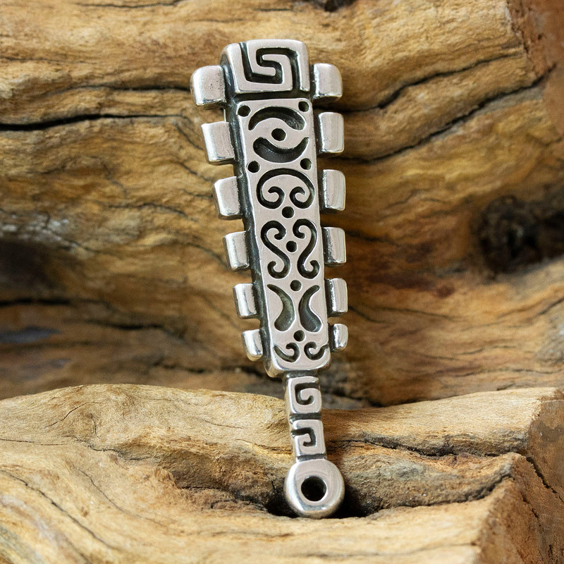 Men's Taxco Silver Aztec Macuahuitl Club-Themed Pendant, "Aztec Macuahuitl"