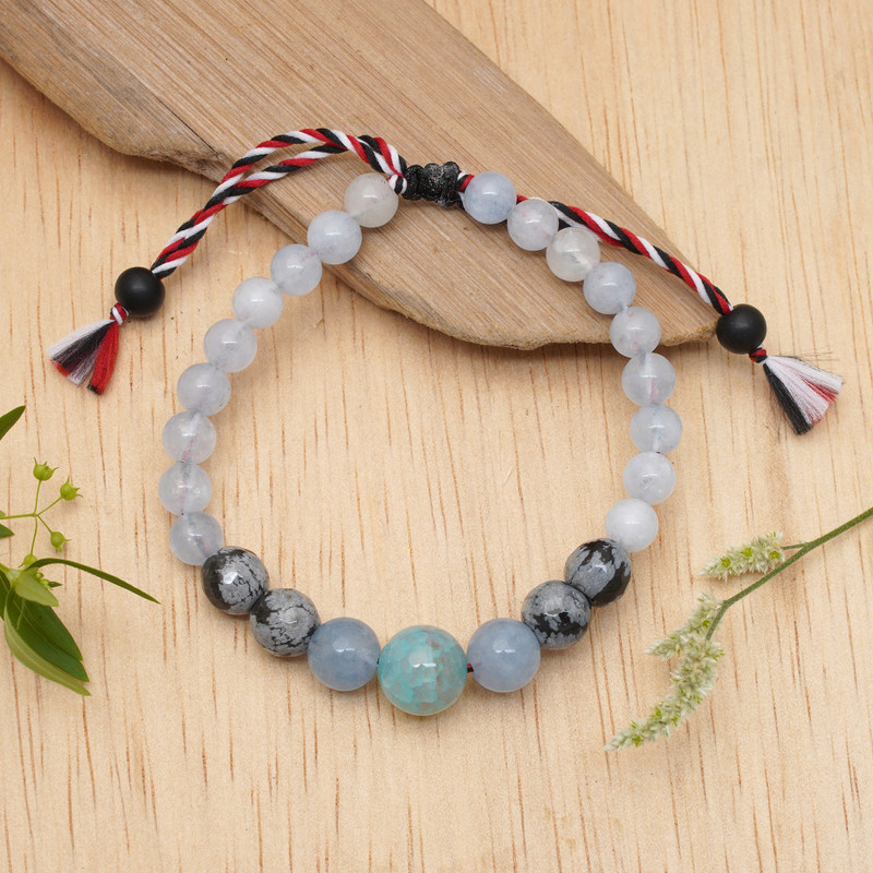 Aquamarine Obsidian Onyx Yoga Tridatu Men's Pendant Bracelet, "Tridatu Peace"