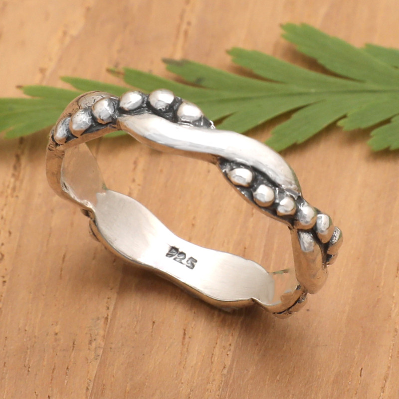 Windy Polished Sterling Silver Band Ring Crafted in Bali, "Magic Embraces"