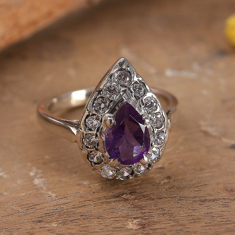 One-Carat Pear Amethyst and Sterling Silver Cocktail Ring, "Dazzling Wisdom"