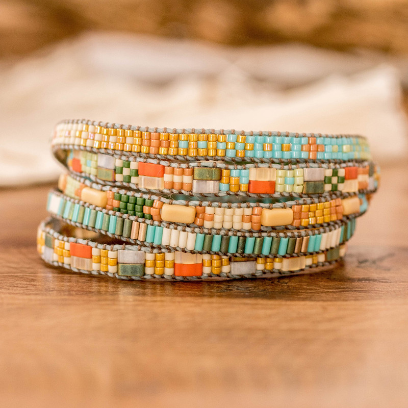 Hand-Loomed Bohemian Beaded Wrap Bracelet in Vibrant Hues, "Dawn Radiance"