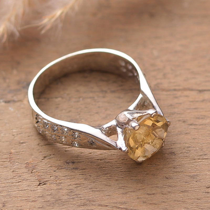 2-Carat Citrine Solitaire Ring with Cubic Zirconia Jewels, "Joyful Glint"
