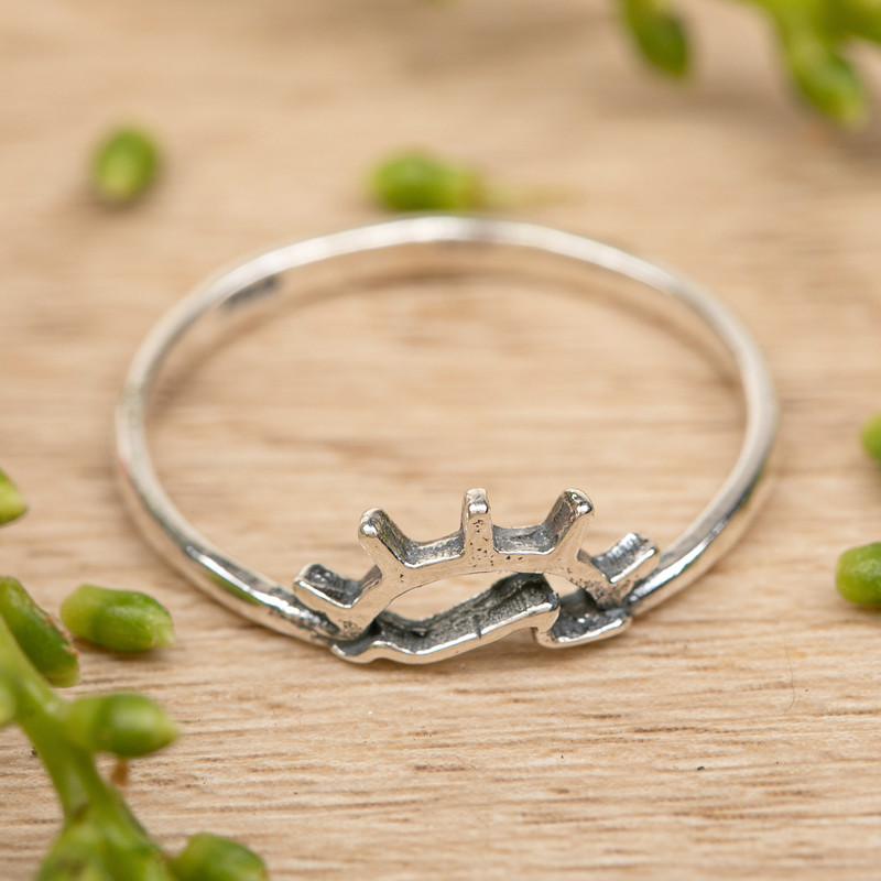 Nature-Themed Balinese-Made Sterling Silver Sunset Band Ring, "Sun Waves"