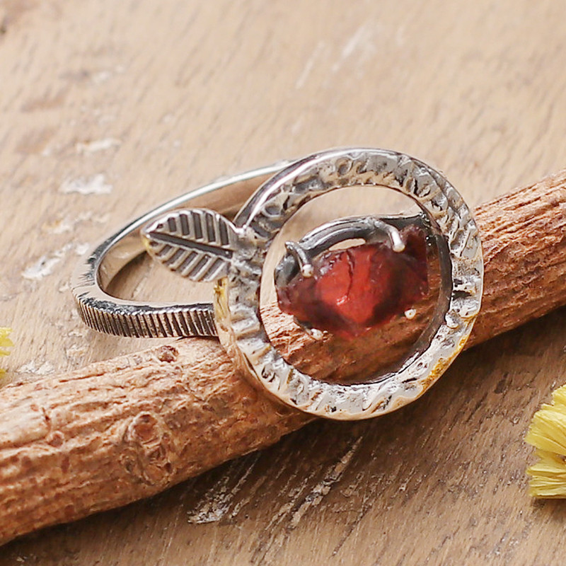 Natural Freeform Garnet Birthstone Cocktail Ring from India, "Center of Passion"