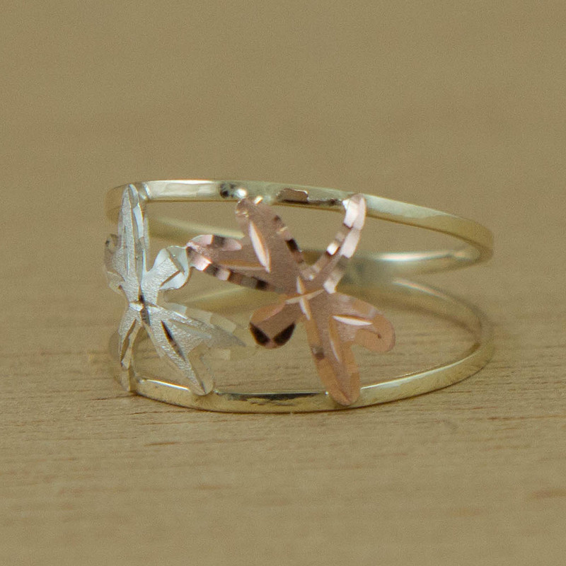 Yellow Rose and White Gold Dragonfly Band Ring from Brazil, "Dragonfly Encounter"