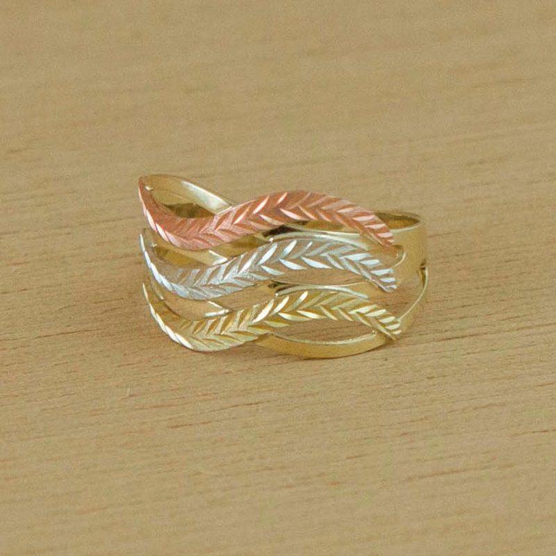 10k Gold Wave Motif Cocktail Ring from Brazil, "Tricolor Waves"
