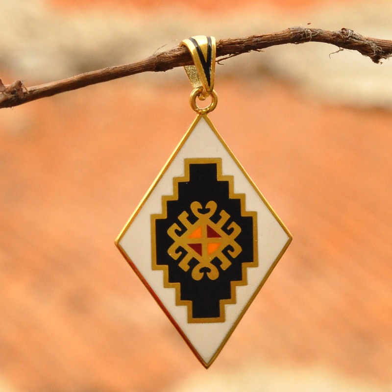 Gold-Plated Enamel Pendant with Armenian Carpet Motif, "Vishapagorg Inspiration"