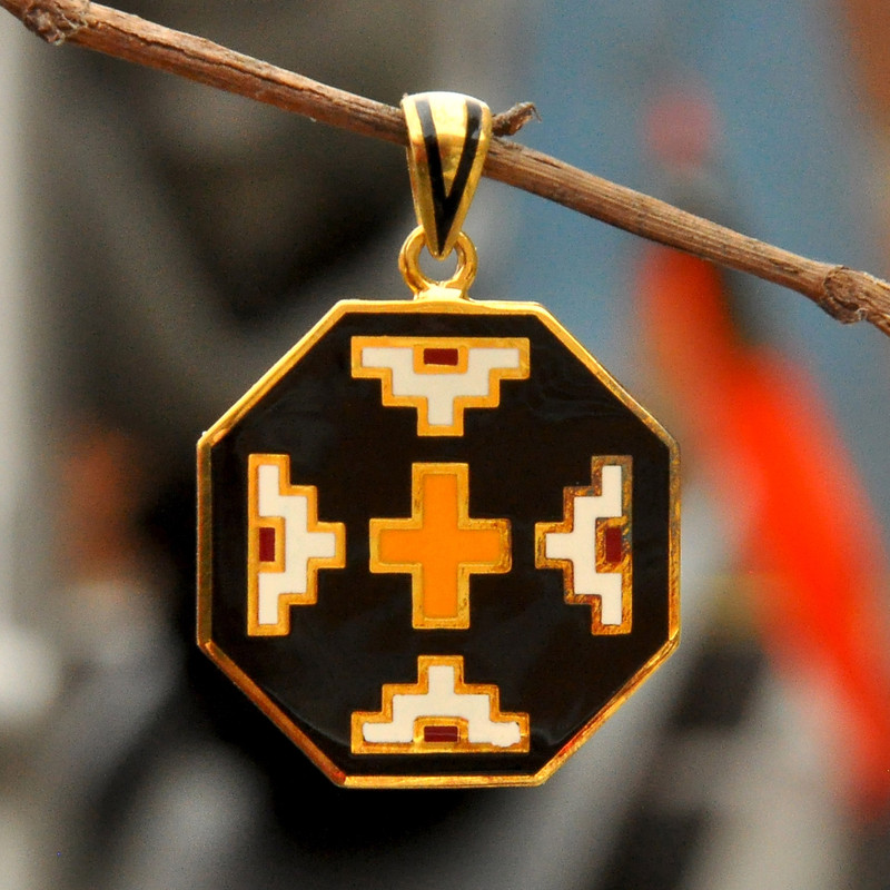 Gold-Plated Enamel Pendant with Armenian Embroidery Motif, "Van Inspiration"