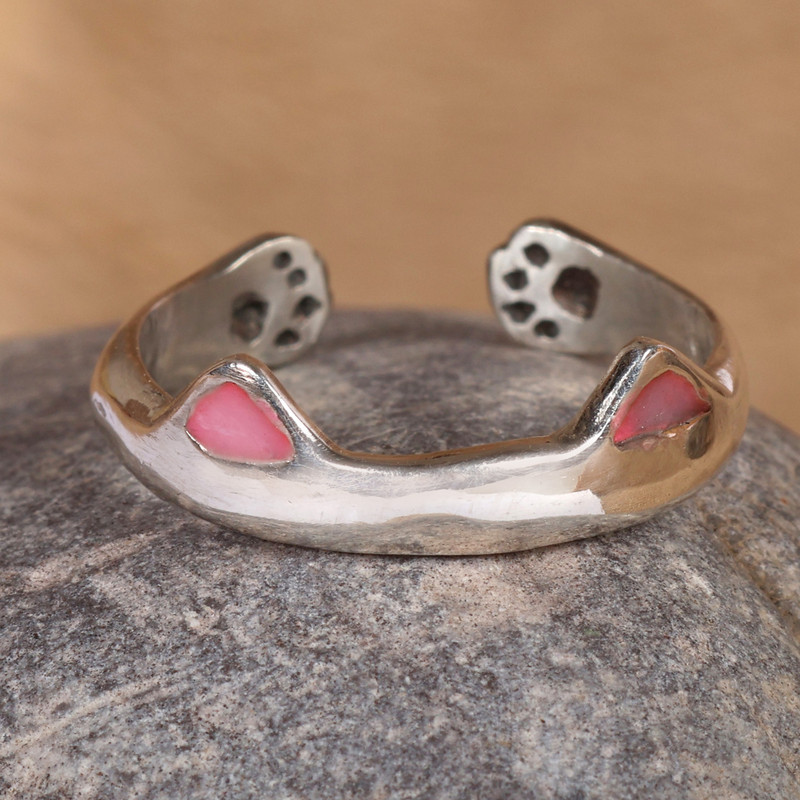 Whimsical Cat-Inspired Sterling Silver Enamel Wrap Ring, "Whimsical Kitty"