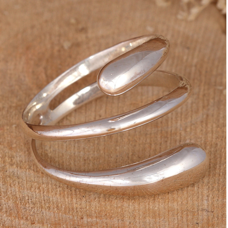 Abstract-Themed Modern Polished Sterling Silver Wrap Ring, "Embraced Destiny"