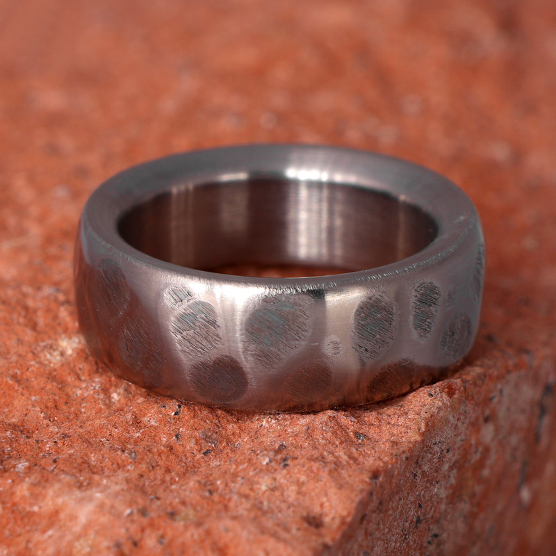 Modern Titanium Band Ring with Hammered and Matte Finishes, "Raw Elegance"