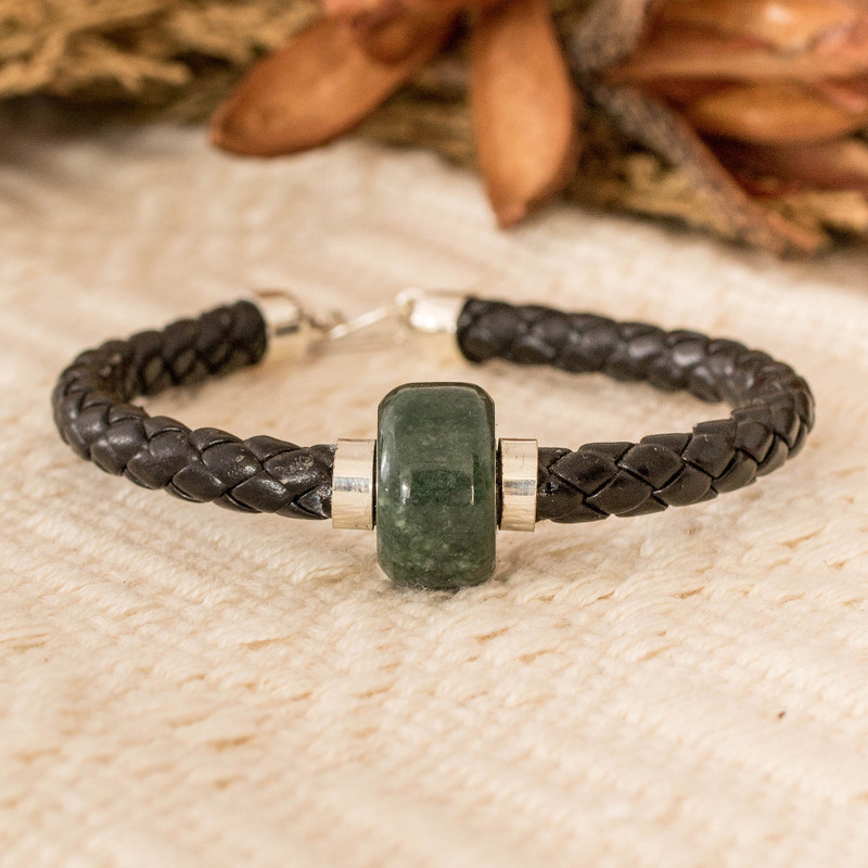 Guatemalan Light Green Jade Silver Pendant Bracelet for Men, "Vigorous Spirit"