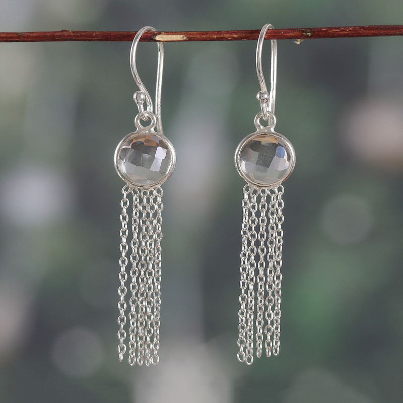 4-Carat Cubic Zirconia Sterling Silver Waterfall Earrings, "Sparkling Tassel"