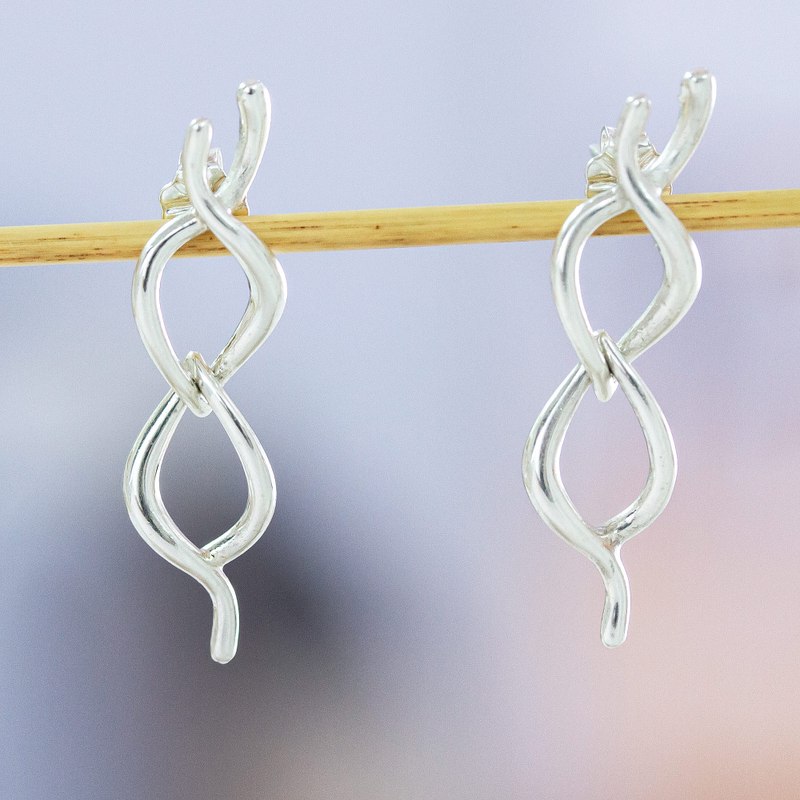 Whimsical Polished Sterling Silver Knot Dangle Earrings, "Knots to Heaven"
