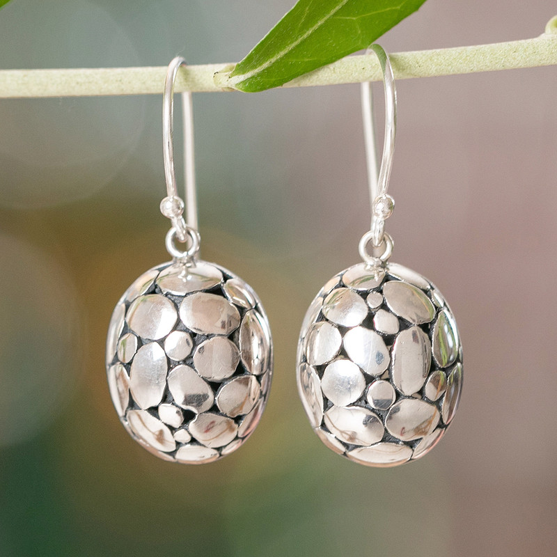 Textured Silver Dangle Earrings with Armadillo Pattern, "Armadillo Beauty"