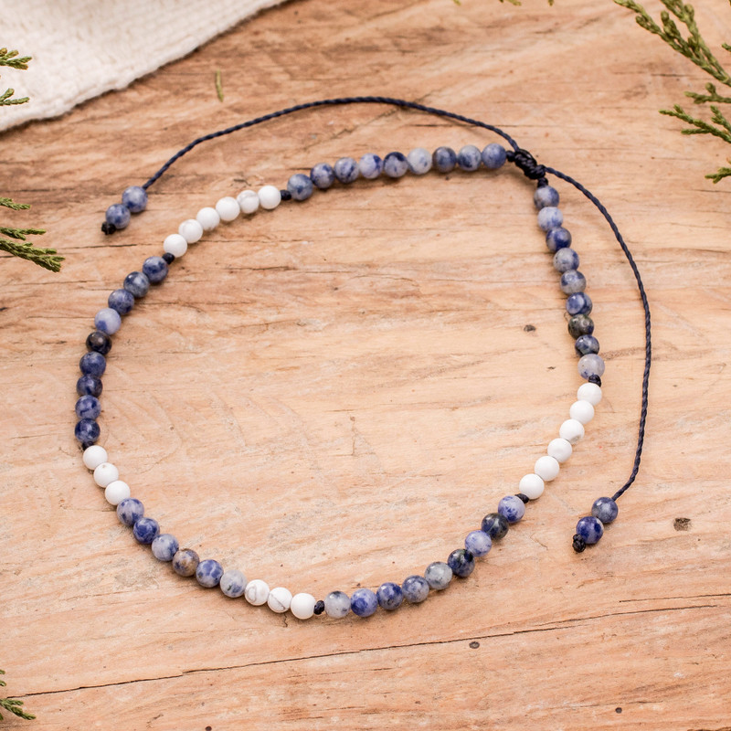 Men's Adjustable Natural Sodalite and Stone Beaded Anklet, "Blue Adventures"