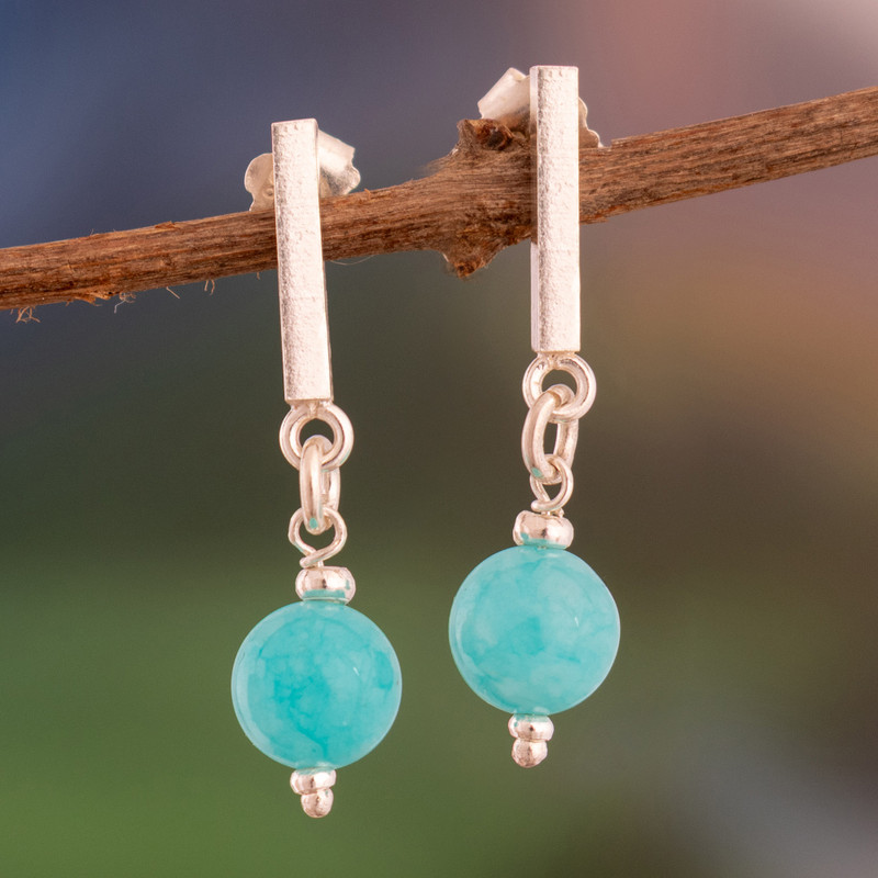 Textured Amazonite Sterling Silver Dangle Earrings from Peru, "Oceanic Beauty"