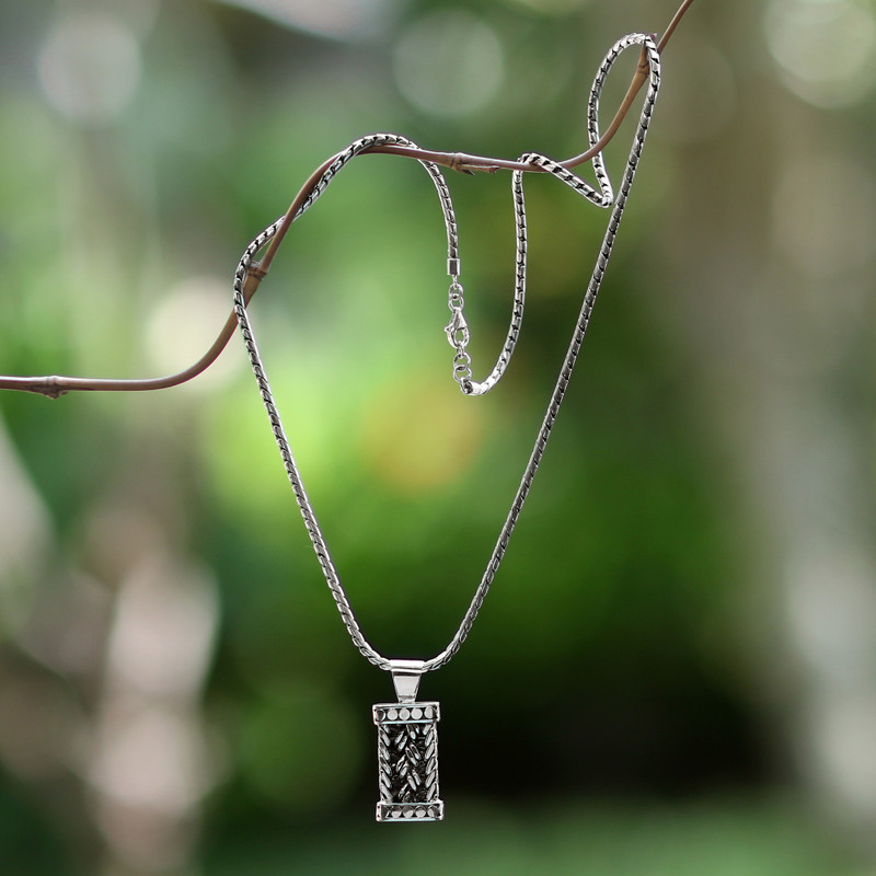 Oxidized and Polished Sterling Silver Men's Pendant Necklace, "Weaving Love"
