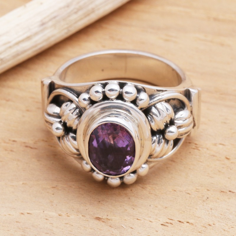 Unique Indonesian Sterling Silver and Amethyst Ring, "Bird Song"