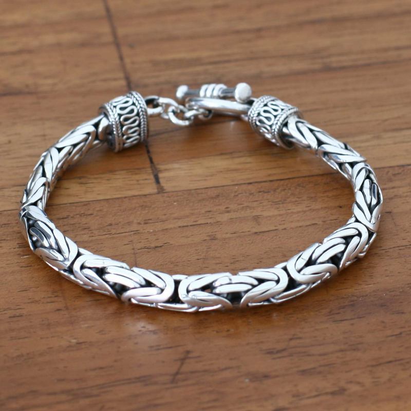 Men's Sterling Silver Bracelet, "Silver Dragon"