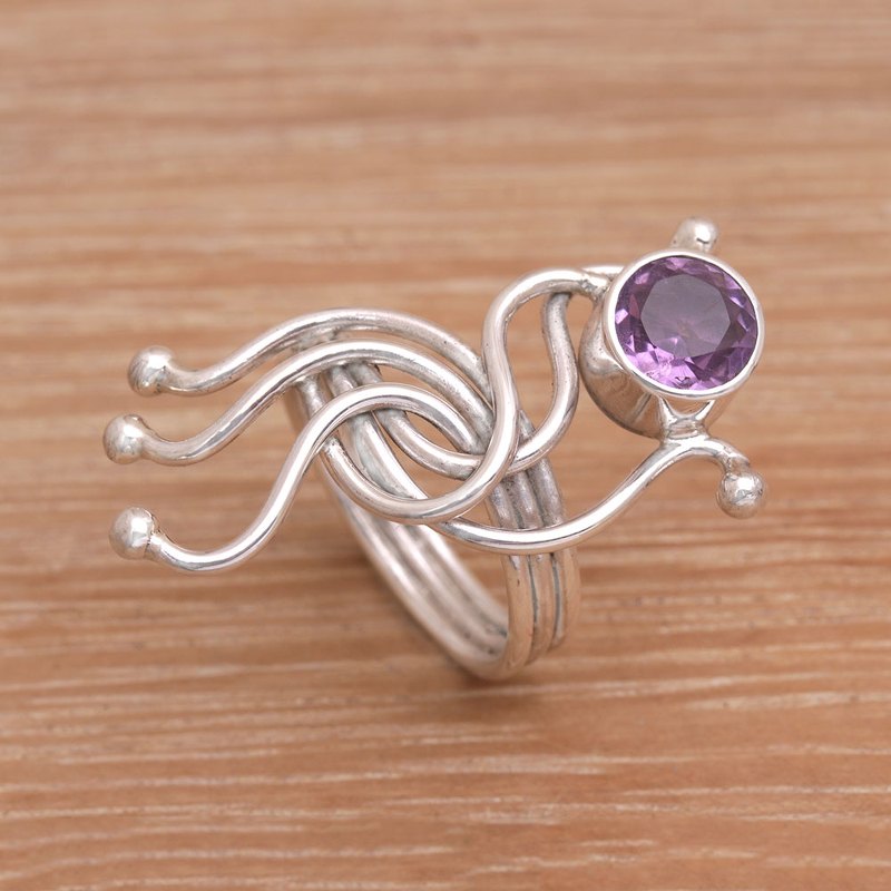 Amethyst Cocktail Ring with Sterling Silver, "Sea Dragon"