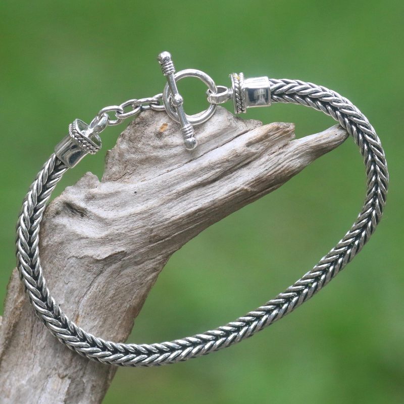 Sterling Silver Link Bracelet from Indonesia, "Dragon Braid"