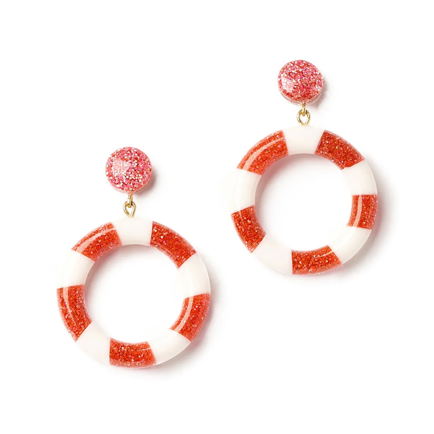 Pink And White Candy Striped Hoop Earrings By Splendette