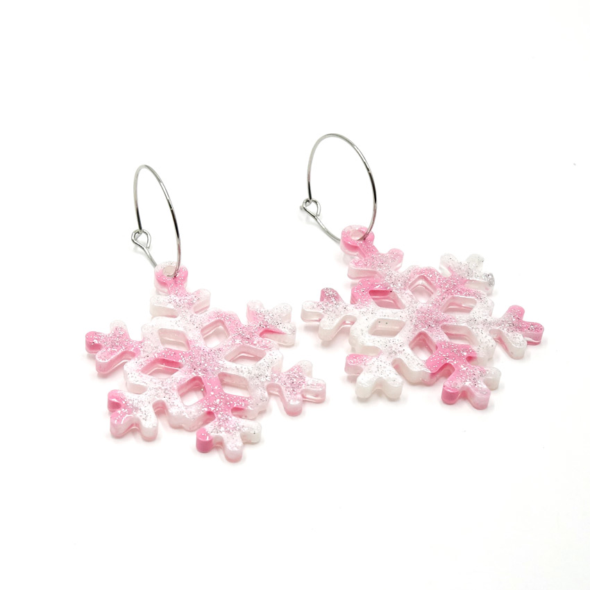 Pink And Pearl Snowflake Statement Hoop Earrings