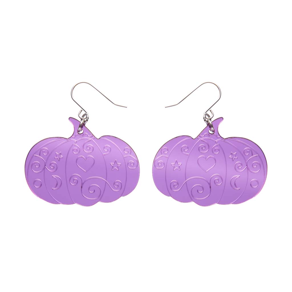 Purple Mirror Magic Pumpkin Drop Earrings By Erstwilder