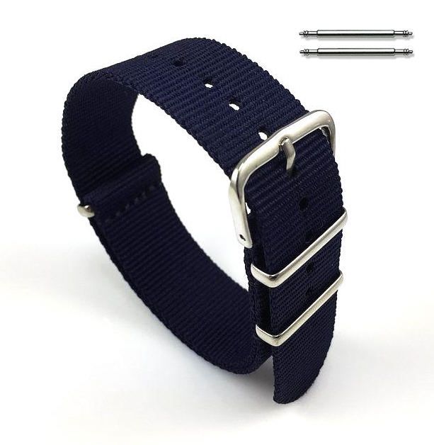 Raymond Weil Compatible Dark Blue Navy One Piece Slip Through Nylon Watch Band Strap Steel Buckle #6004