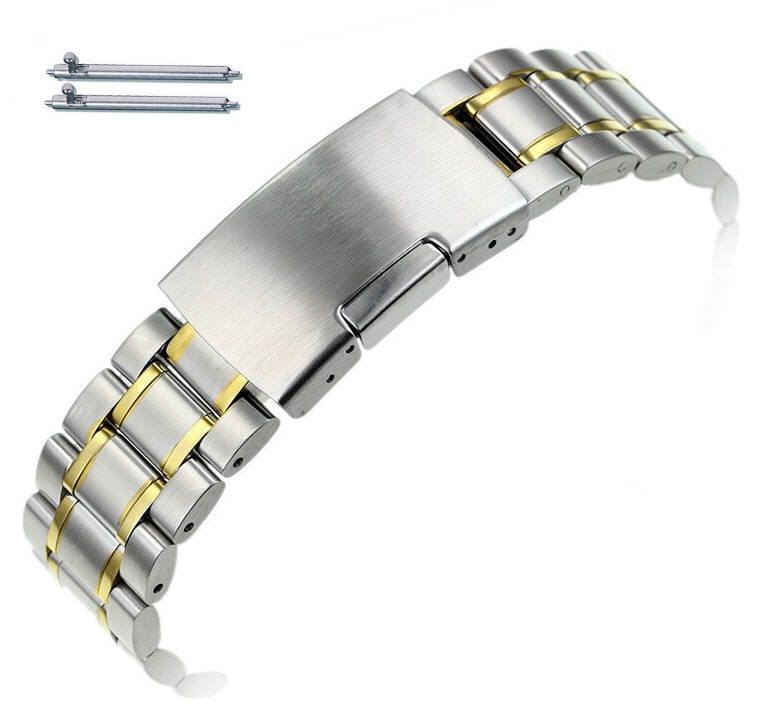 Raymond Weil Compatible Two Tone Gold Steel Metal Bracelet Replacement Watch Band Strap Push Button Clasp #5019